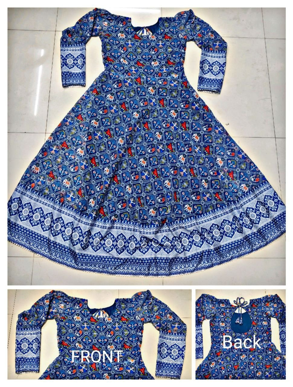 Royal Blue Patola Printed Anarkali Maxi Gown Dress