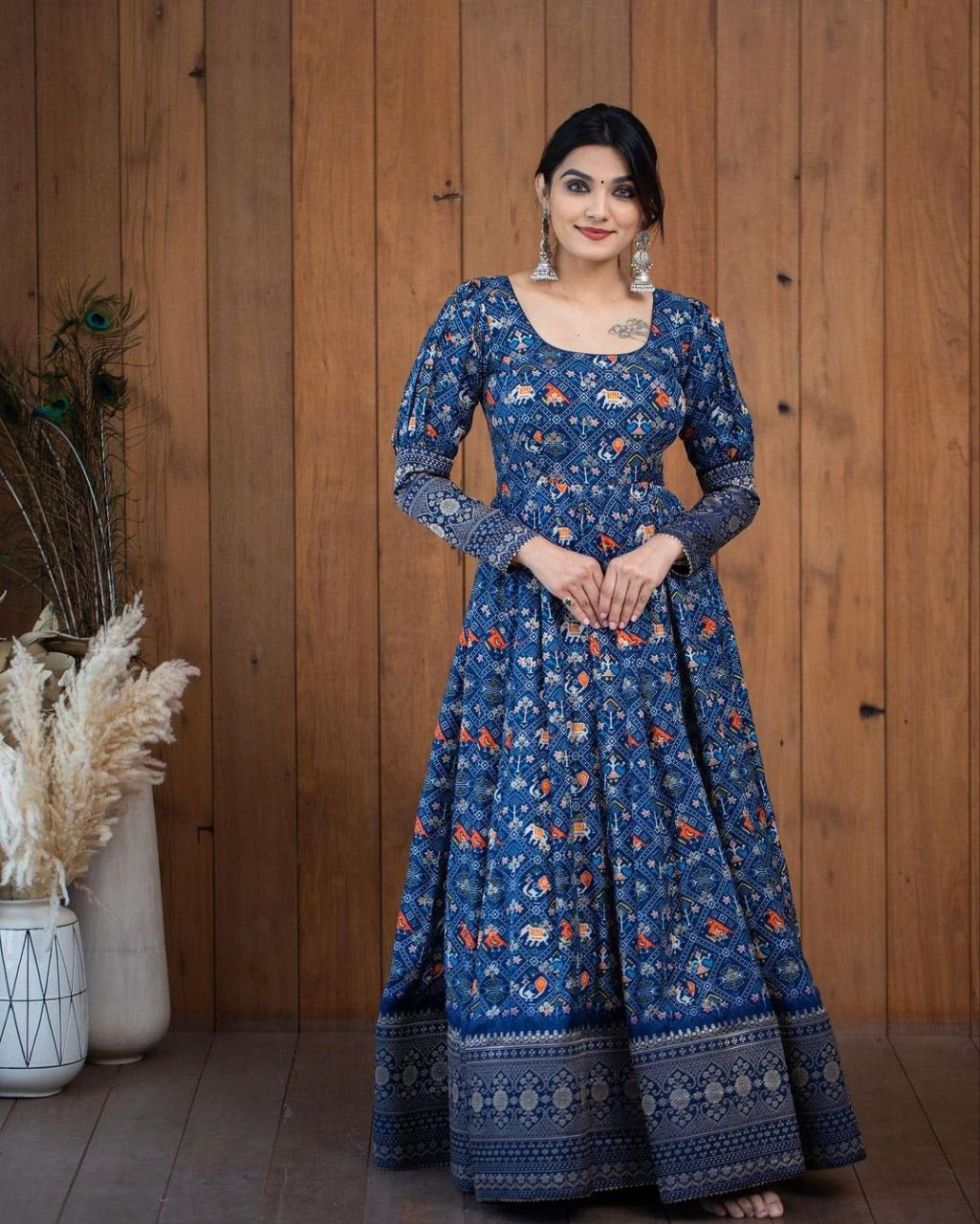 Royal Blue Patola Printed Anarkali Maxi Gown Dress