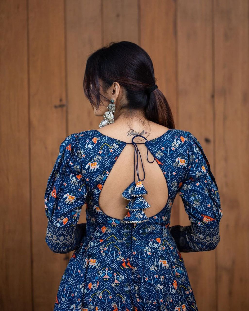 Royal Blue Patola Printed Anarkali Maxi Gown Dress