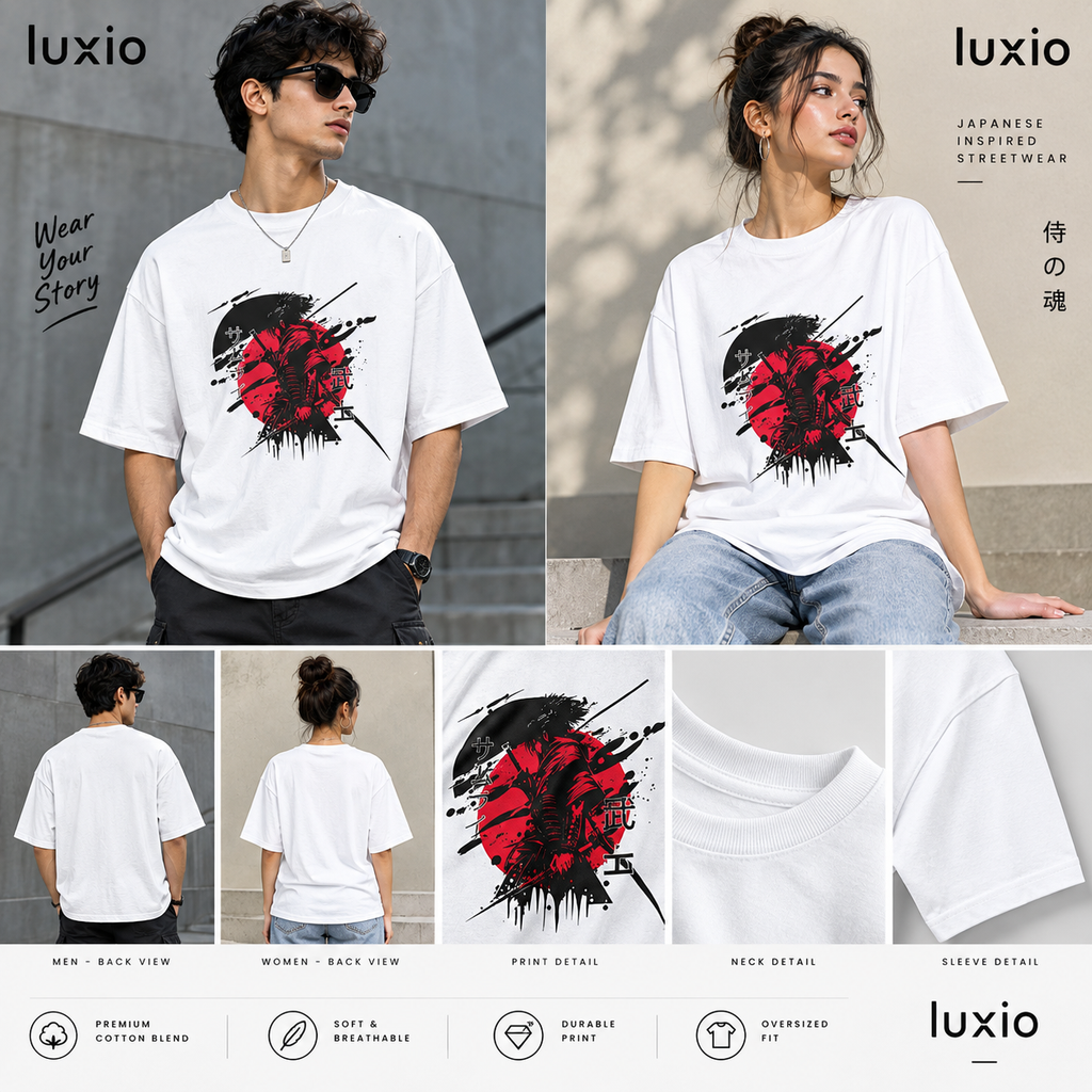 Samurai Warrior Graphic T-Shirt – Red & Black Japanese