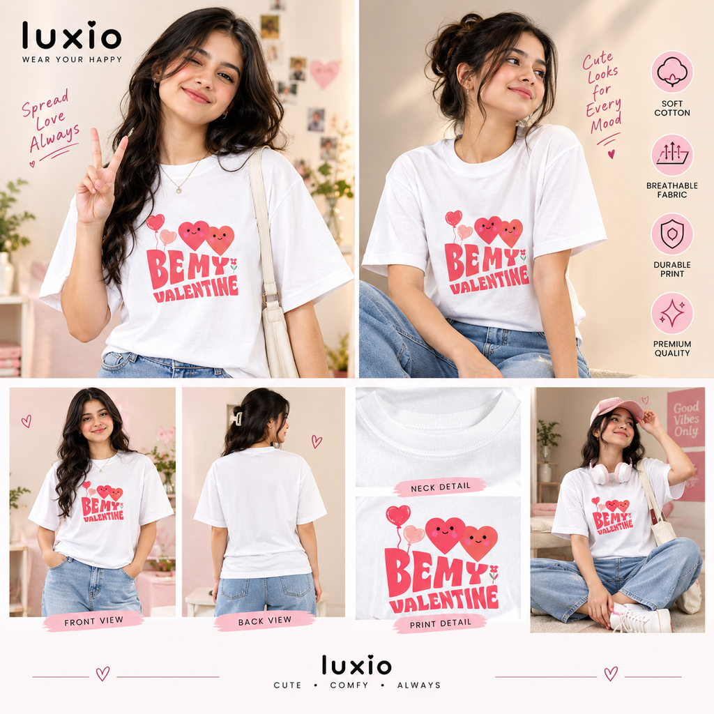 Be My Valentine Cute Heart Graphic T-Shirt – Women’s & Girls’ Valentine Tee