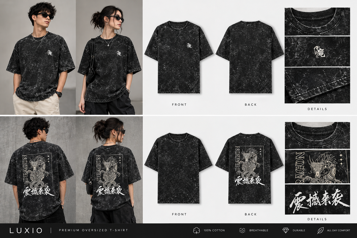 🖤 Title  LUXIO Dragon Oversized T-Shirt – Black