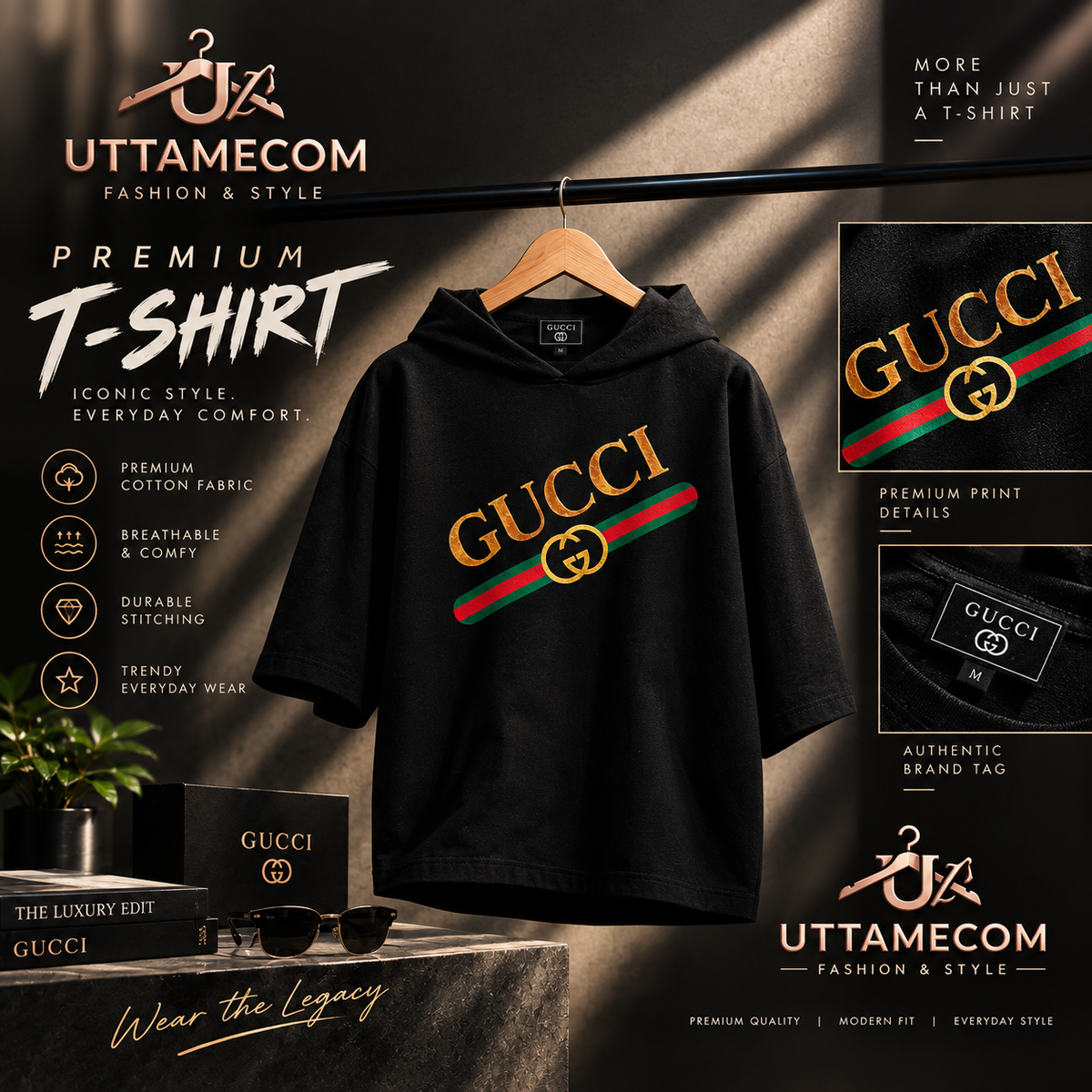 Premium Cotton Oversized Hoodie T-Shirt – Black Luxe Streetwearirt
