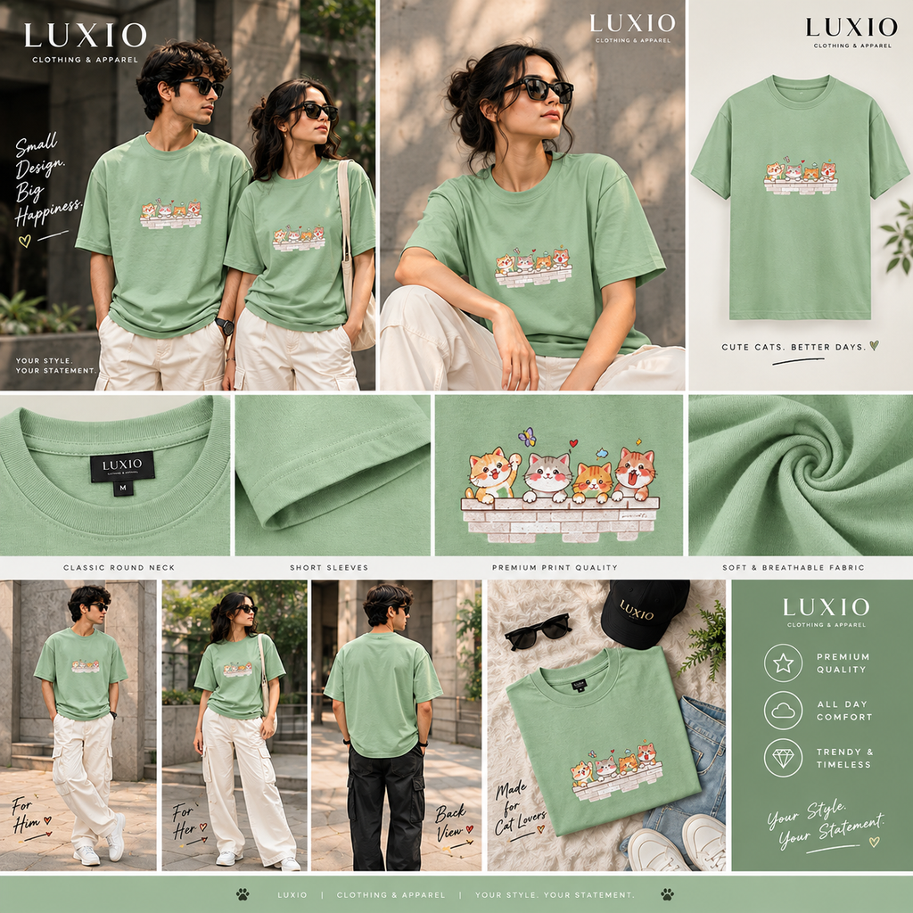 Cute Kittens Graphic T-Shirt – Mint Green | LUXIO