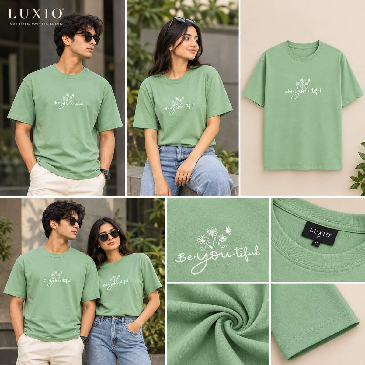 LUXIO Be-You-Tiful Graphic T-Shirt – Mint Green | Regular Fit