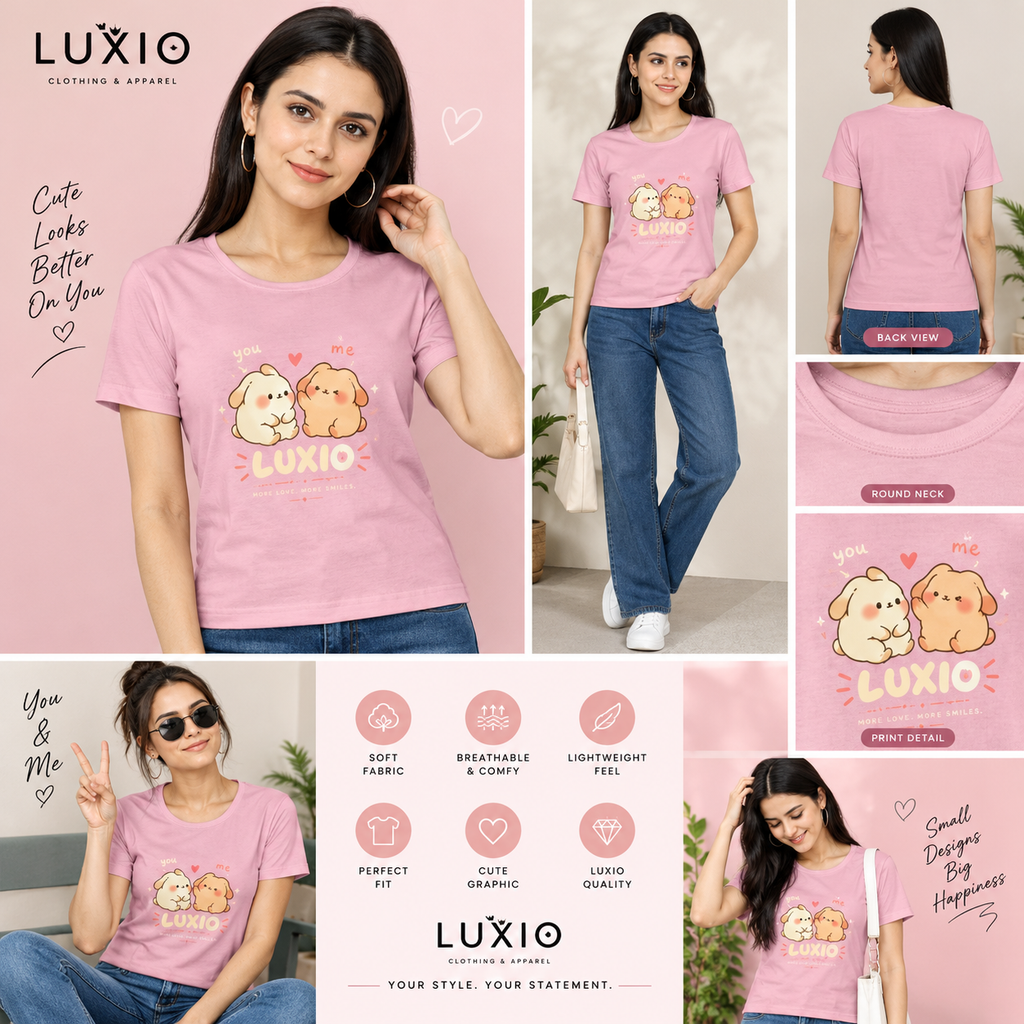 Cute Love Bunny Couple T-Shirt for Women | LUXIO
