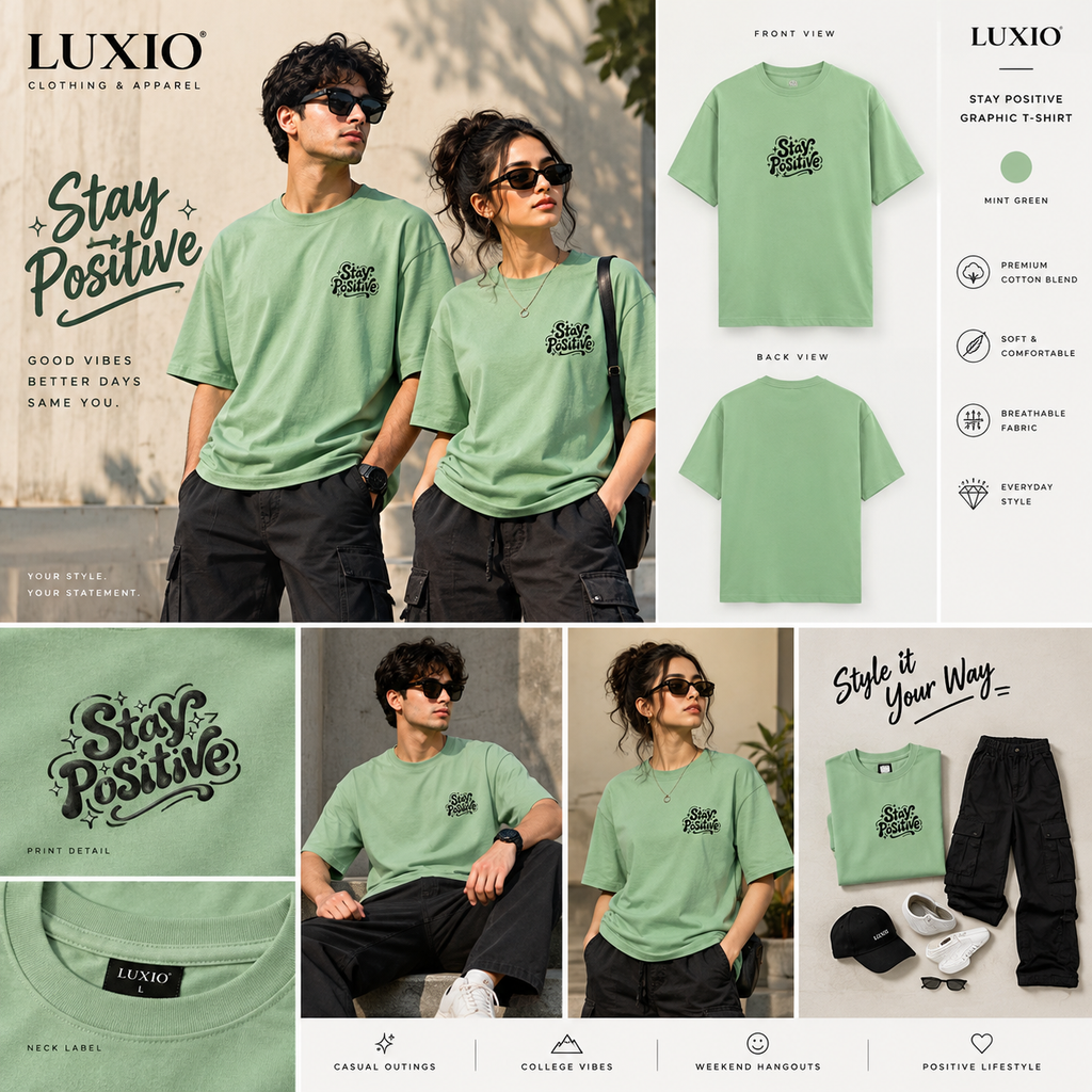 LUXIO Stay Positive Graphic T-Shirt – Mint Green