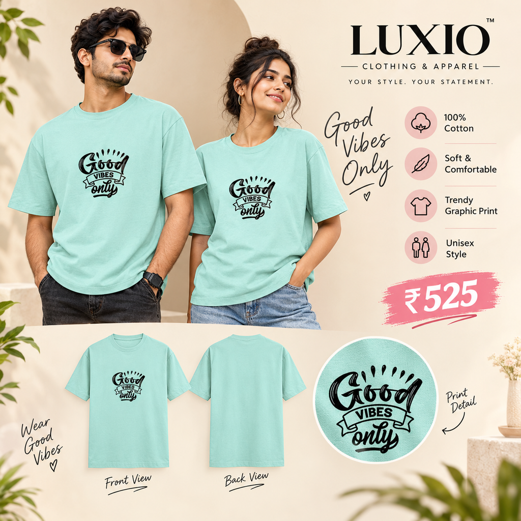 LUXIO Good Vibes Only Graphic T-Shirt – Mint Green