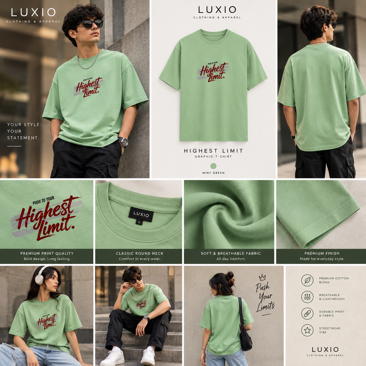 LUXIO Highest Limit Graphic T-Shirt – Mint Green