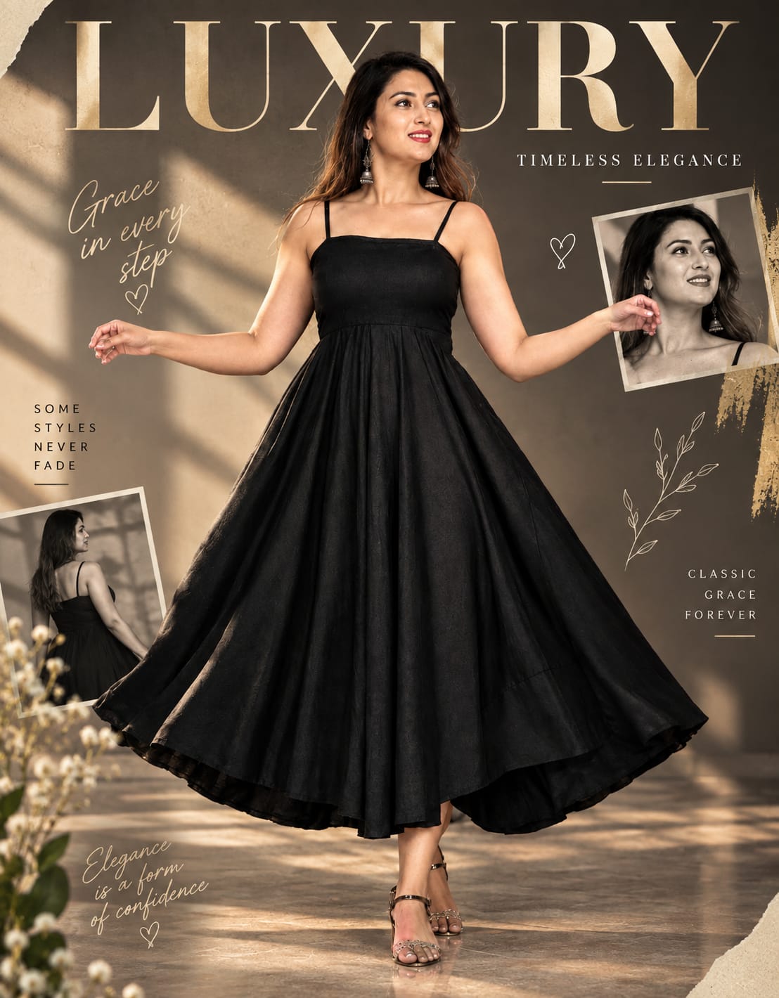 Timeless Black Strappy Flared Maxi Dress