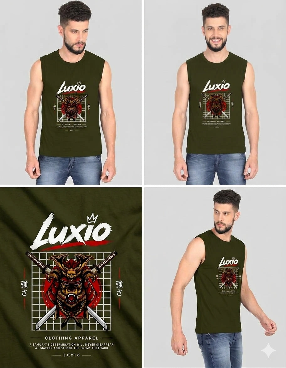 LUXIO Men's Samurai Warrior Graphic Printed Sleeveless Vest T-Shirt