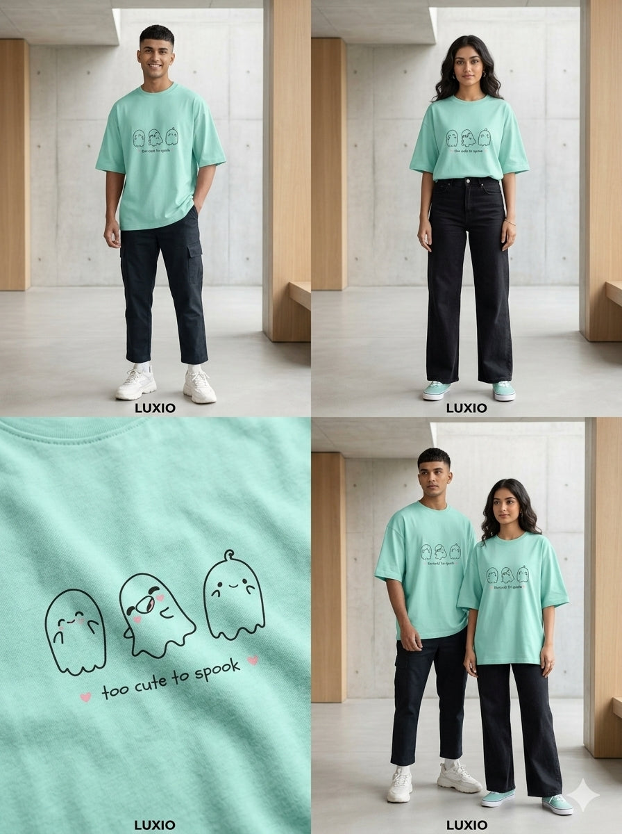 LUXIO "Too Cute To Spook" Pastel Mint Oversized Graphic T-Shirt