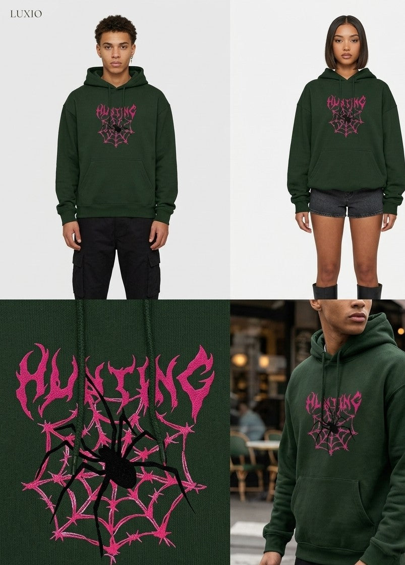 LUXIO  Gothic Spider Web Graphic Oversized Hoodie