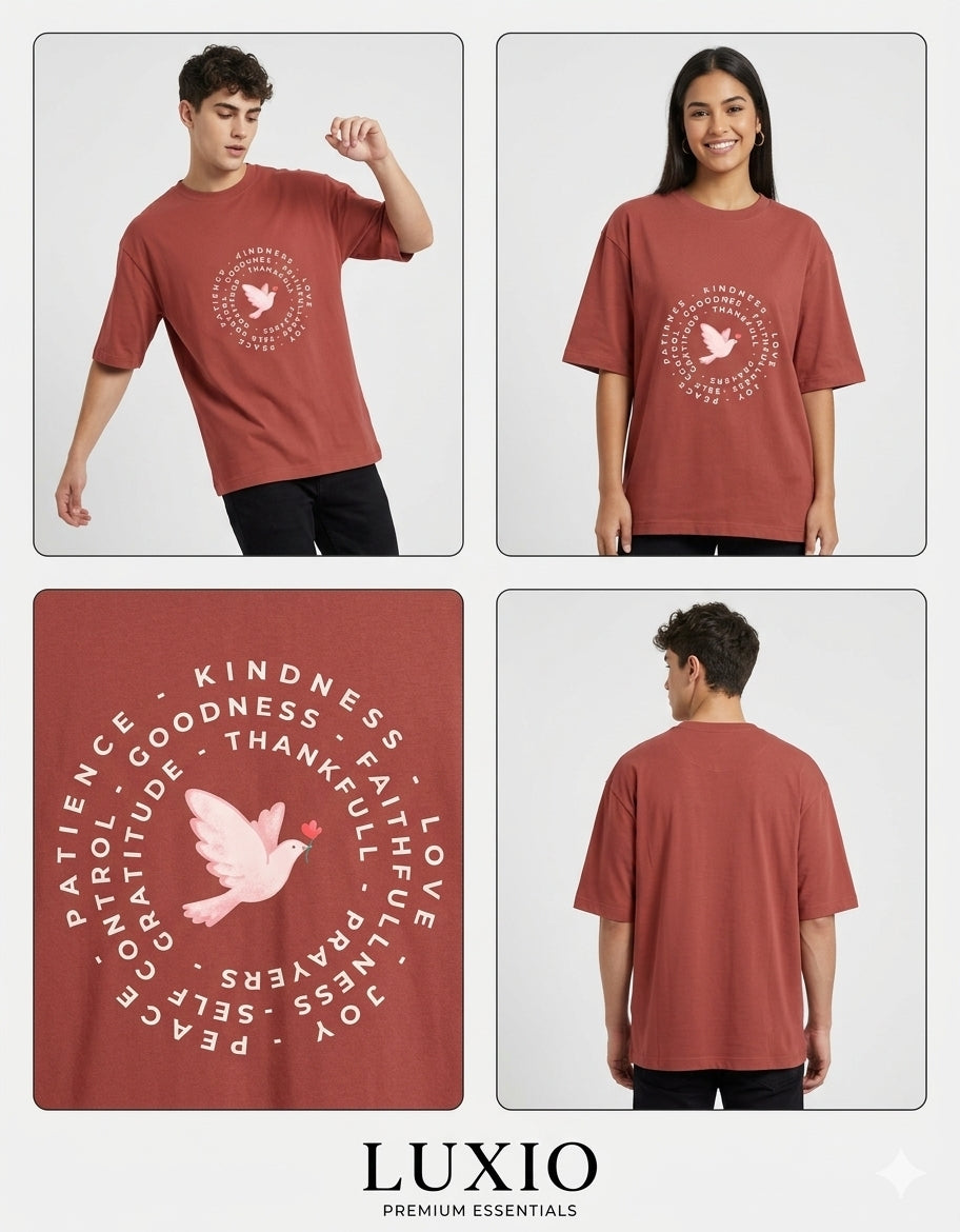 LUXIO Kindness & Positivity Oversized Unisex T-Shirt – Rust Red