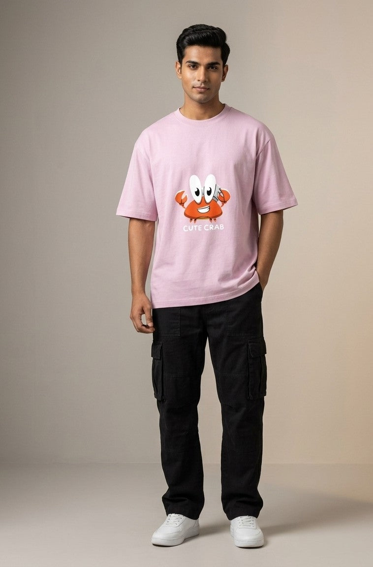 LUXIO "Cute Crab" Pastel Pink Oversized T-Shirt